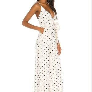 Tularosa Lainey Jumpsuit Linen Blend Ivory/Black Polka Dot Size XS